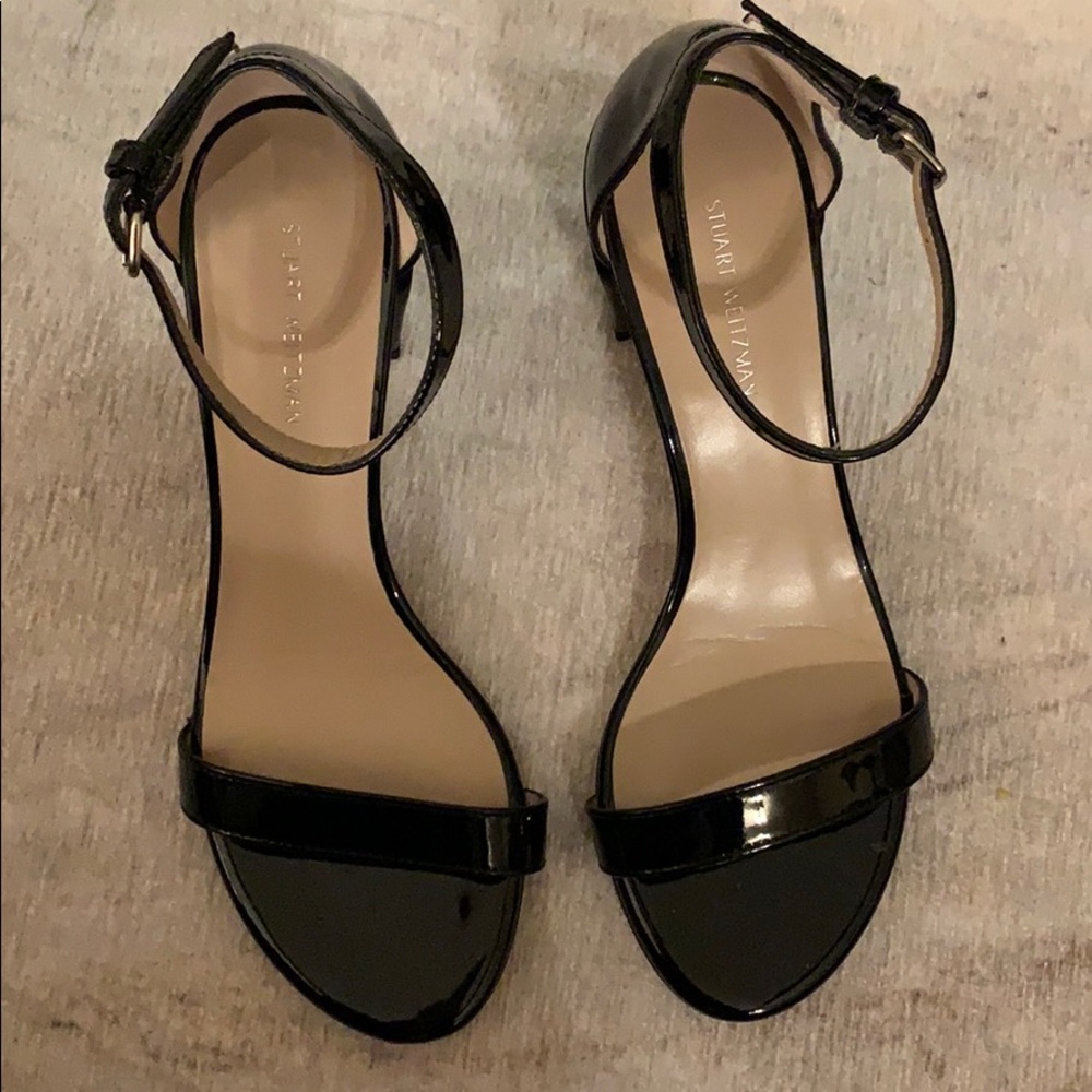 Stuart Weitzman black patent leather sandals